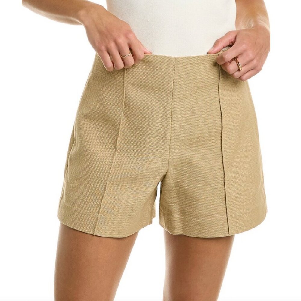 VINCE Mid-Rise Sculptural Cotton Blend Panama Tan Shorts 0